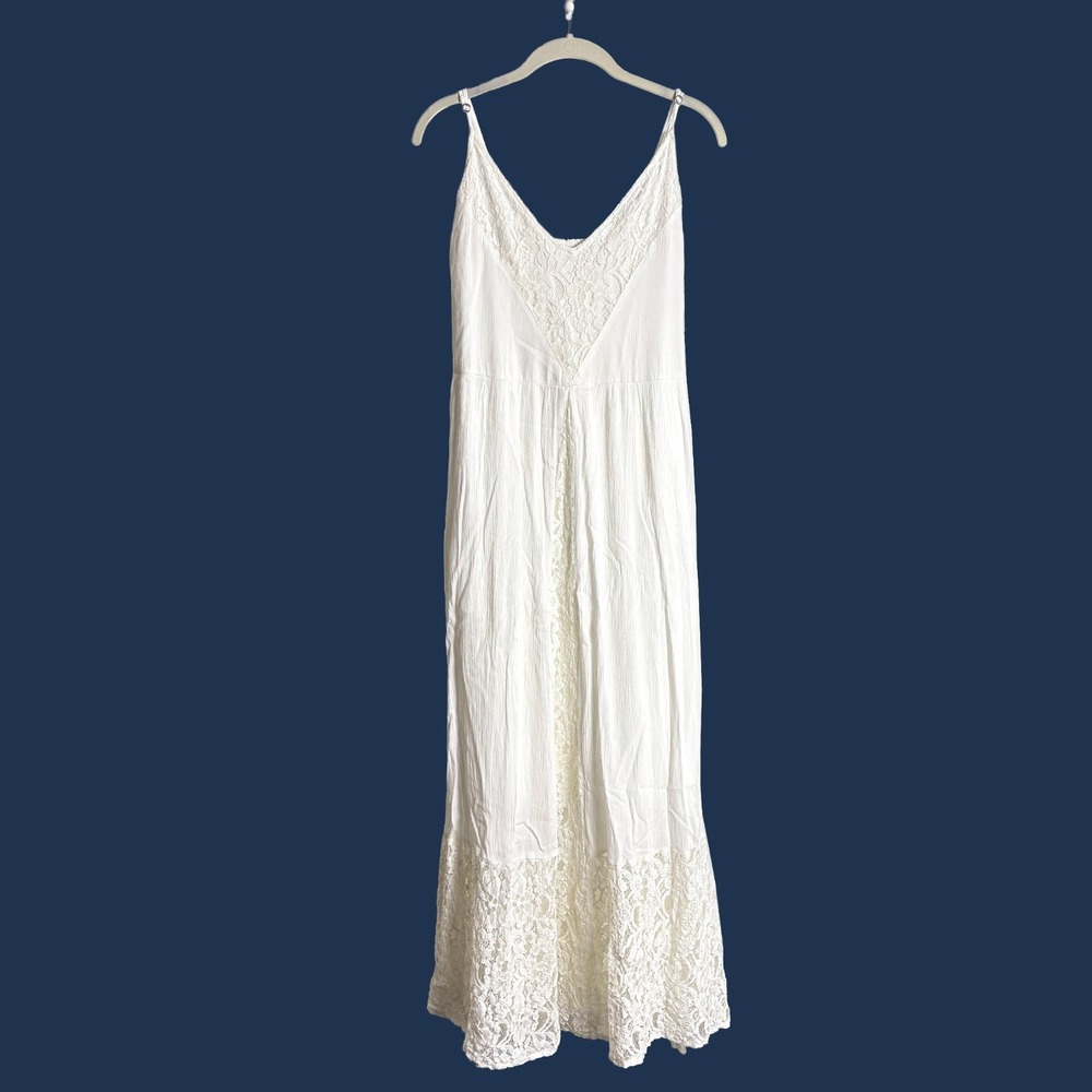 Abercrombie & Fitch White Lace Maxi Day Dress Sz L Cottage Boho Festival Wedding